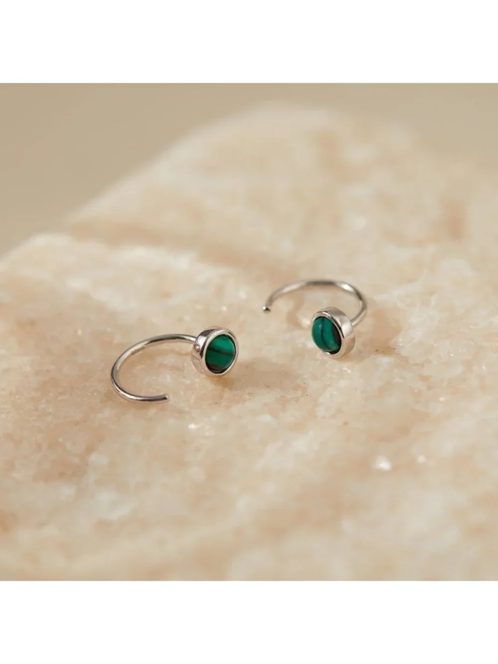 Dainty Sterling Silver Half Hoop Earrings with Opal, Moonstone & CZ - Elegant